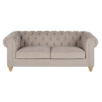 Chesterfield - 3/4-Sitzer-Sofa mit beige-roséfarbenem Samtbezug