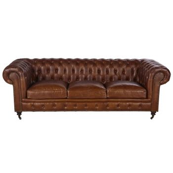 Chesterfield - Gestepptes -Sofa 4-Sitzer aus Leder, braun Vintage