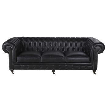Chesterfield - Gestepptes -Sofa 4-Sitzer aus Leder, schwarz Vintage