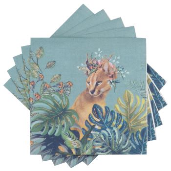 CHIMERE - Lot de 4 - Serviettes en papier motif végétal et lynx multicolore (x20)