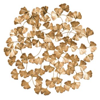 CIRCLE GINKGO - Wanddecoratie met bladeren van verguld metaal 45x45