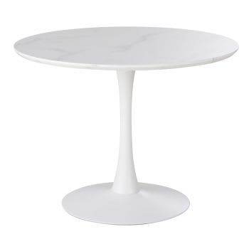 Circle - Mesa de comedor efecto mármol y metal blanco para 4/5 personas D. 100