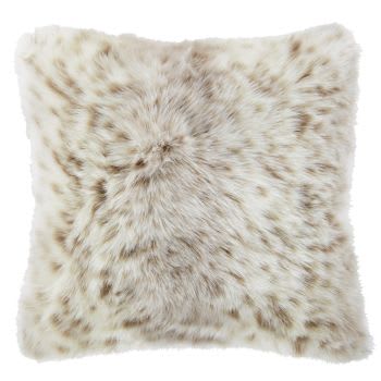 CLEO - Cuscino in pelliccia ecologica grigia ed écru con stampa leopardo 45x45 cm