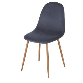 Clyde - Cadeira em veludo reciclado cinzento-ardósia e pés em metal em imitação de carvalho