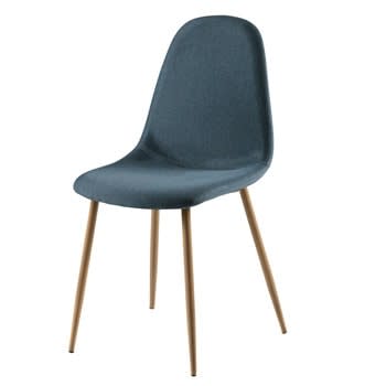 Clyde - Cadeira escandinava azul-ganga e metal imitação de carvalho