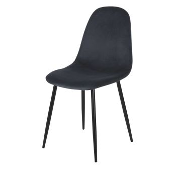 Clyde - Stuhl mit recyceltem, schiefergrauem Samtbezug und schwarzem Metall