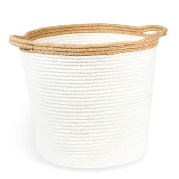 Corbeille à papier tressée en fibre végétale blanchie H 27 cm