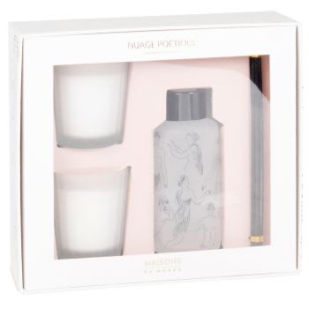 CALLIOPE - Coffret 2 bougies parfumées en verre strié et diffuseur de parfum nuage poétique 100ml