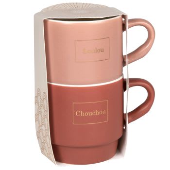 LOULOU - Coffret 2 tasses en porcelaine rose