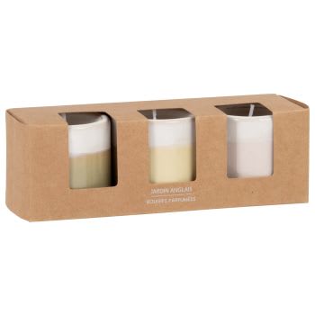 SOLLIES - Coffret bougies lumignons parfumées (x3) en porcelaine verte, jaune et rose