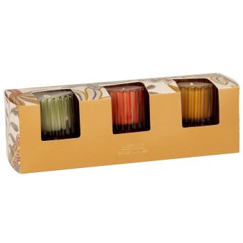 AQABA - Coffret bougies lumignons parfumées (x3) en verre jaune, vert et rouge