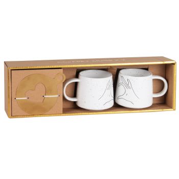 Coffret mugs (x2) en céramique blanche pochoir cœur en métal doré