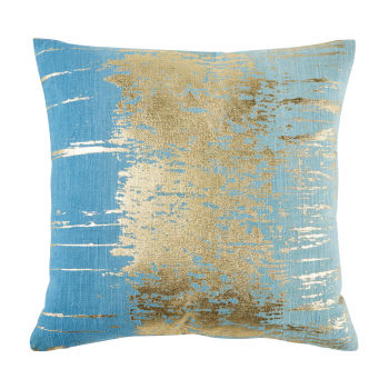 LONG BEACH - Cojín de algodón azul con estampado dorado 45x45
