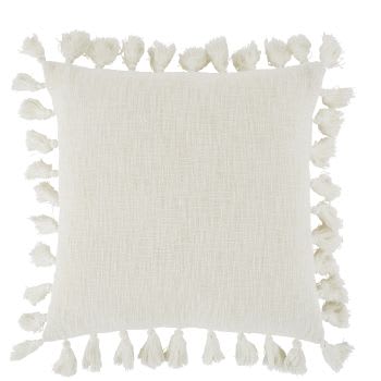 LIMANA - Cojín de algodón crudo con borlas 50 x 50