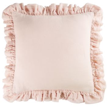 Cojín de algodón y lino rosa 60x60