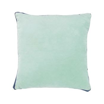 JOE - Cojín de terciopelo de algodón verde agua y azul marino 45 x 45