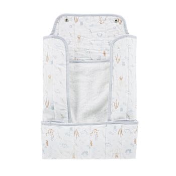 Colchão muda-fraldas de viagem para bebé com estampado branco, cinzento e coral