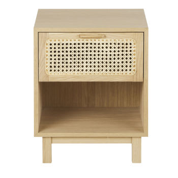 Canopy - Comodino con 1 cassetto, 1 nicchia in rattan incannucciato beige