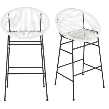 Copacabana Business - Conjunto de 2 cadeiras de bar profissionais em resina branca e metal preto