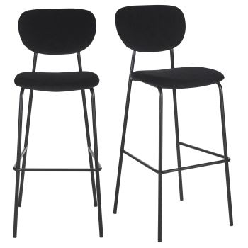 Oscarine Business - Conjunto de 2 cadeiras de bar profissionais em veludo preto e metal preto