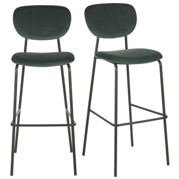 Oscarine Business - Conjunto de 2 cadeiras de bar profissionais em veludo verde e metal preto