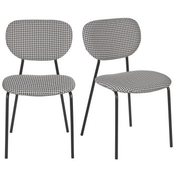Oscarine Business - Conjunto de 2 cadeiras profissionais em metal preto e tecido com motivos pied-de-poule