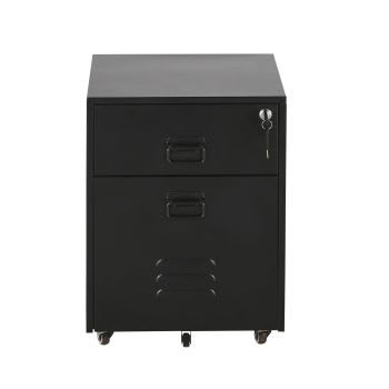 Loft Business - Contenitore da scrivania professionale con 2 cassetti in metallo nero con rotelle