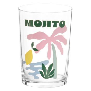 Lote de 2 - Copo de cocktail em vidro transparente com motivo tropical multicolor