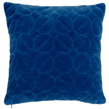 Acton - Copricuscino in velluto di cotone con motivo geometrico e cuciture a contrasto blu 40x40 cm