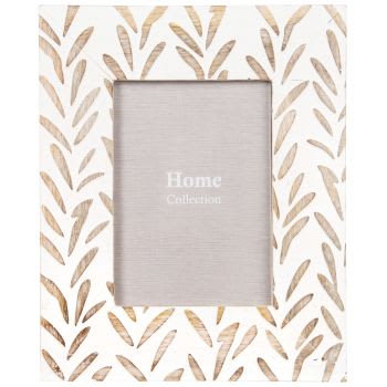 Cornice in legno di mango bianco e marrone con fiori incisi 23x28 cm