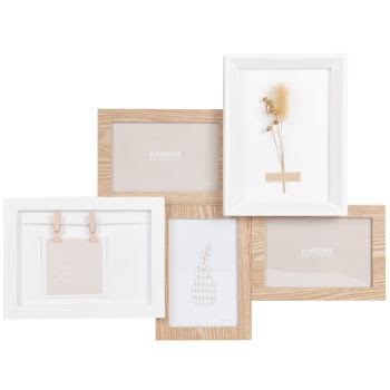 CARPENTRAS - Cornice multipla 4 foto in legno di pino beige e bianco 50x37 cm