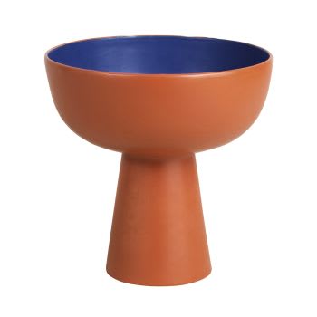 Coupe décorative sur pied en dolomite orange et bleue