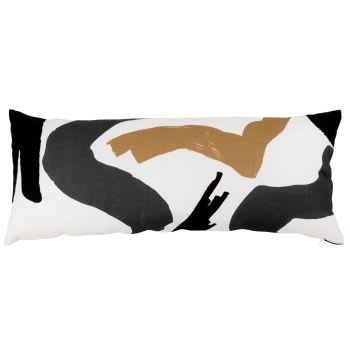 Zach - Coussin en coton biologique motif imprimé abstrait blanc, noir et doré 70x30