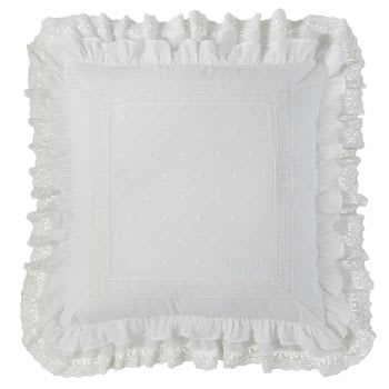 CLEMENCE - Coussin en coton blanc avec volants 60x60