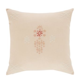 ATTAIF - Coussin en coton broderie rose 45x45