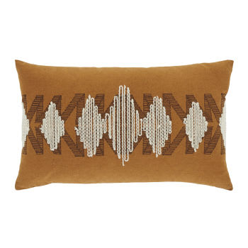 MAKUPA - Coussin en coton caramel broderie écrue 30x50