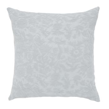 BELDA - Coussin en coton tissé jacquard motif feuillage en relief bleu gris 60x60