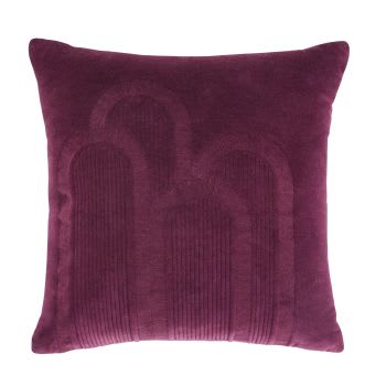 Cleon - Coussin en velours de coton motifs brodés violets 45x45