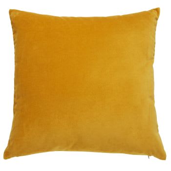 SAVORA - Coussin en velours jaune moutarde 45x45