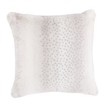 Lyxa - Coussin imitation fourrure motif animalier blanc et gris 50x50