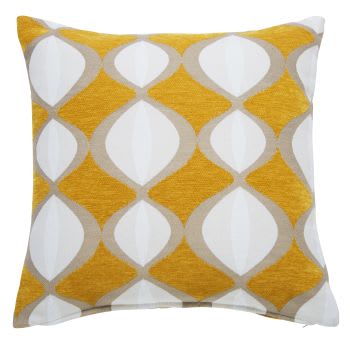 TWIGGY - Coussin tissé jacquard motifs graphiques jaune moutarde, blancs et beiges 45x45