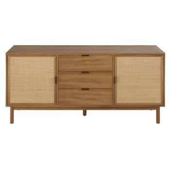 Tarifa - Credenza a 2 ante e 3 cassetti in rattan incannucciato