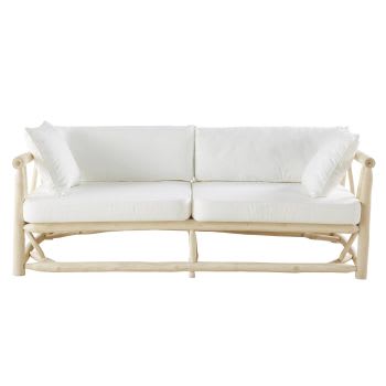 Crusoé - 3-Sitzer-Gartensofa aus Teakholz mit weißem Segeltuchbezug