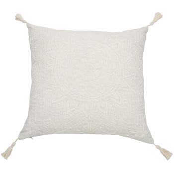 MANDALA - Cuscino bianco con pompon 45x45 cm