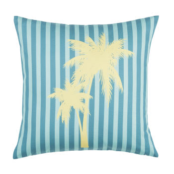 Cuscino con motivi stampati a righe e palma blu anatra, turchese e giallo 45x45 cm