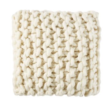 Cuscino écru in cotone e lana intrecciata 45x45 cm