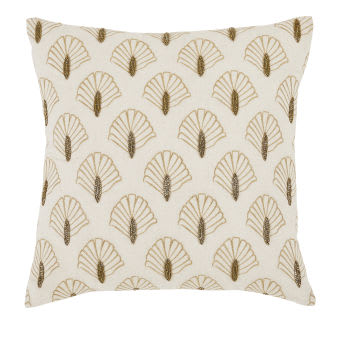 KAIA - Cuscino in cotone e lino chiné con motivi ricamati dorati con perle 45x45 cm