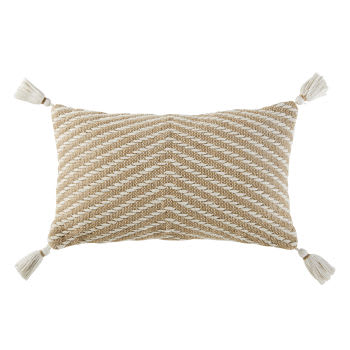 Caland - Cuscino in cotone riciclato e cotone beige con pompon 30cm x 50cm