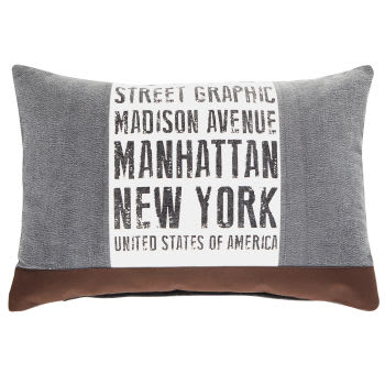 Street Graphic - Cuscino in cotone stampato grigio e marrone 40x60 cm