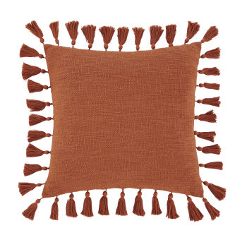 LIMANA - Cuscino in cotone terracotta con pompon 50x50cm